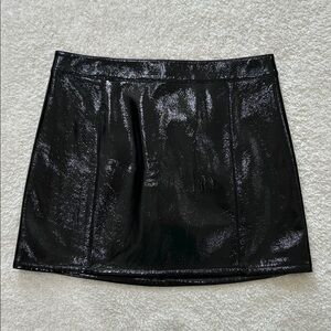 NWT Michael Kors Shiny Black Faux-Leather Mini Skirt A-Line Retro Y2K Size 0